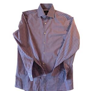 Hugo Boss Shirt Purple Blue Plaid Long Sleeve Sharp Fit Men's Large 15.5 32/33